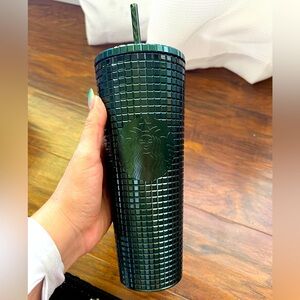 Metallic dark green squares design Starbucks large cup